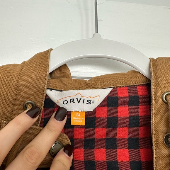 Orvis Tan Canvas Hoodie Jacket with Red Plaid Design. Size M, Great Condition - Picture 8 of 8